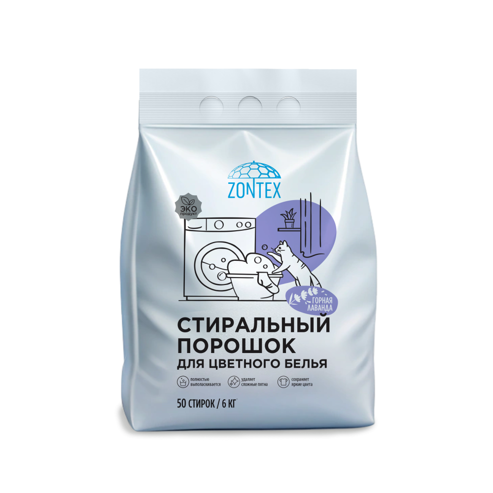 Стиральный порошок для цветного белья Zontex (6кг) Горная Лаванда