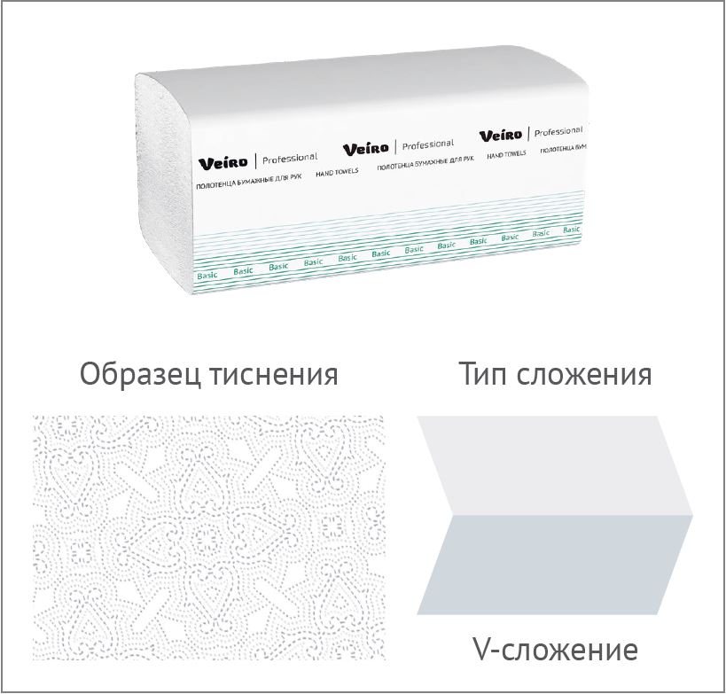 Полотенца для рук V-сложение Veiro Professional Basic, натур 1-сл, 210*216, 250л, 20шт/упак