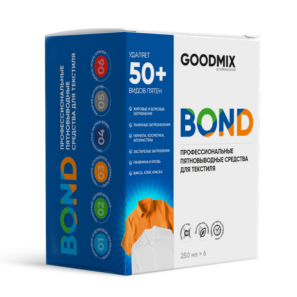Профессиональные пятновыводные средства для текстиля и ковров GOODMIX Bond 1/2/3/4/5/6 комплект