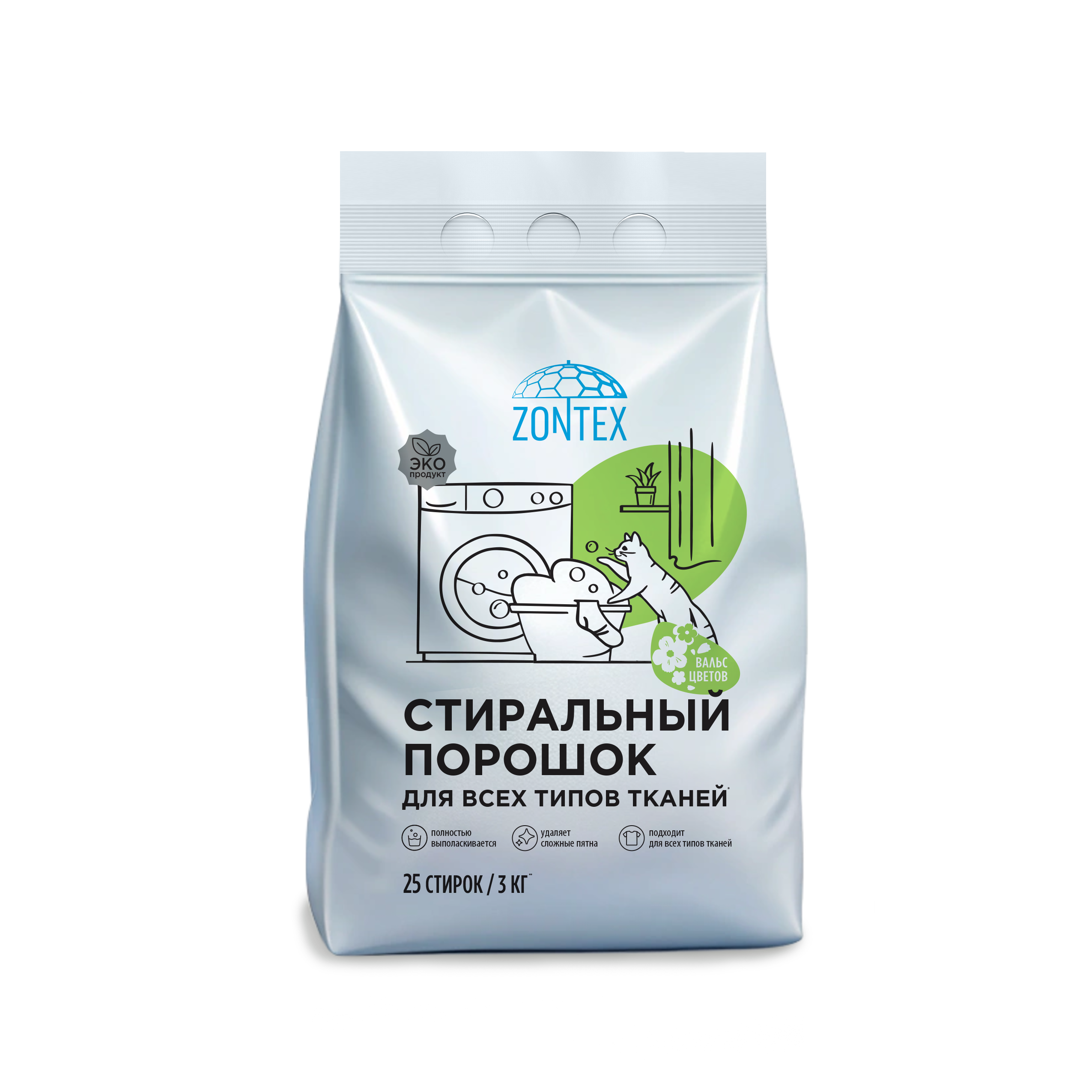Стиральный порошок для всех типов тканей Zontex (3кг) Вальс Цветов
