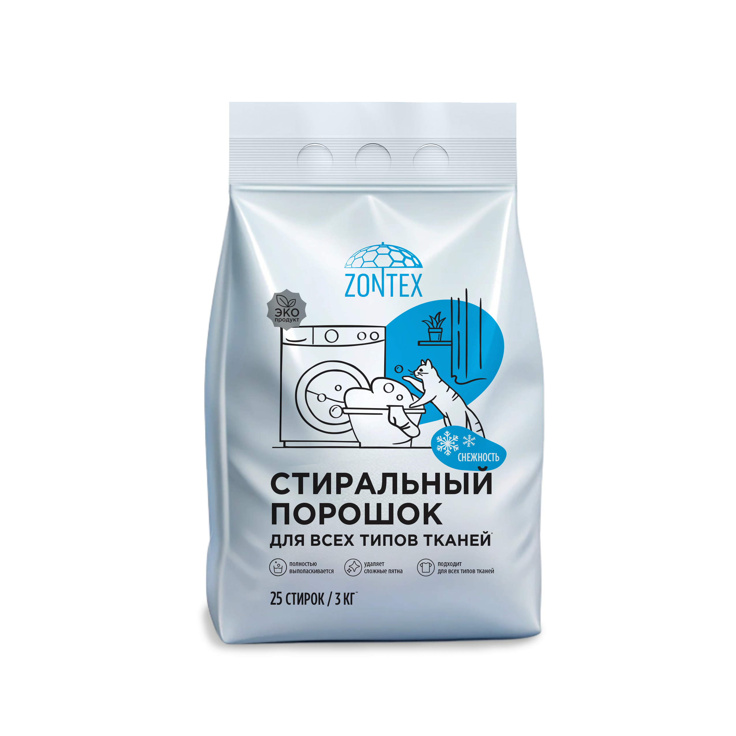 Стиральный порошок для всех типов тканей Zontex (3кг) Снежность