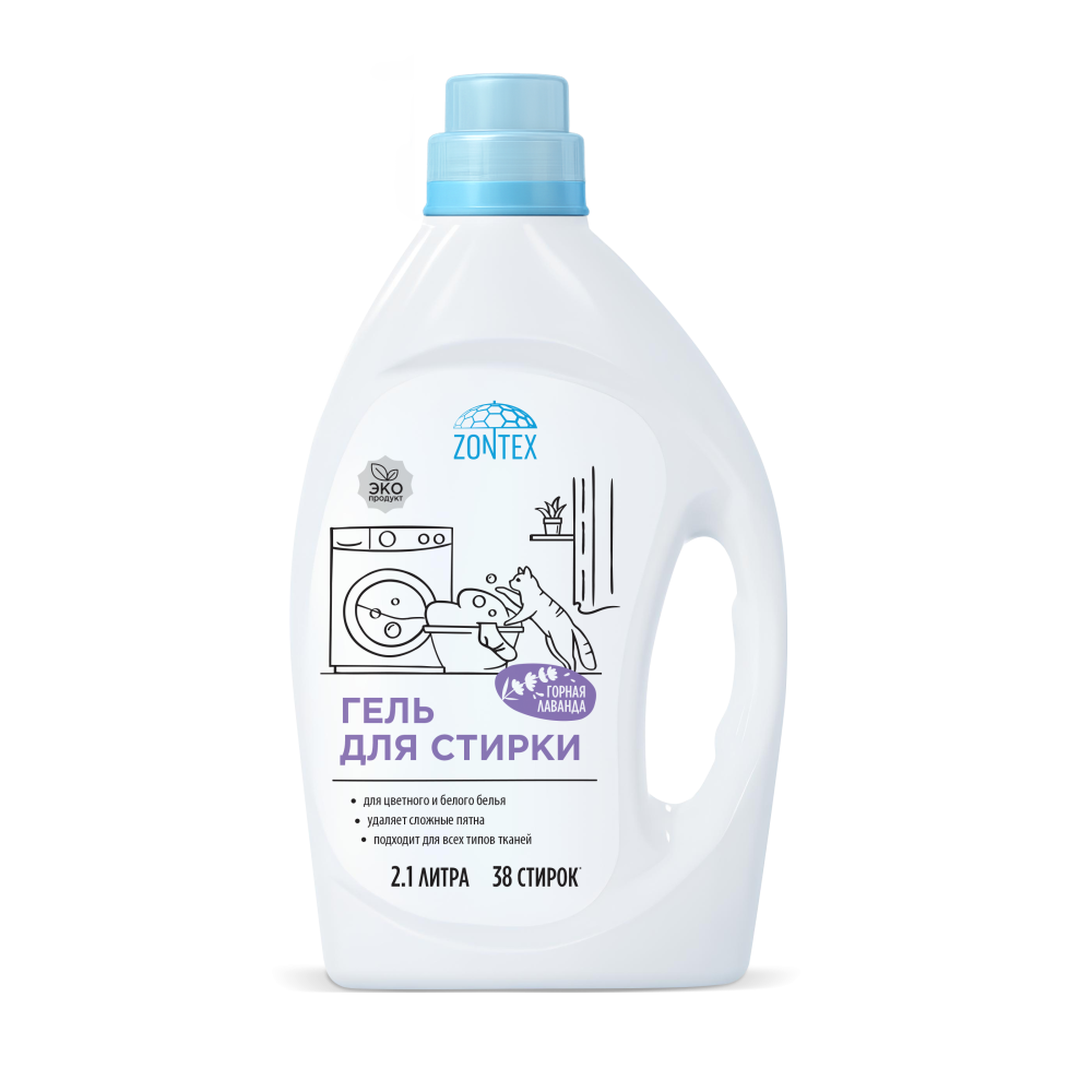 Гель для стирки всех типов тканей Zontex (2,1л) Горная Лаванда