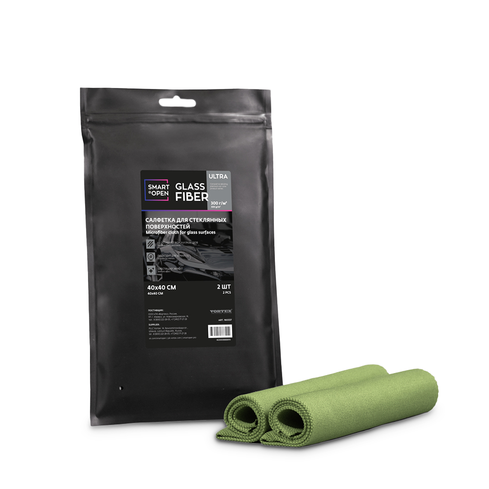 Салфетка для стеклянных поверхностей 300г/м 40х40 Glass Fiber Ultra SMART OPEN (наб.2шт.)