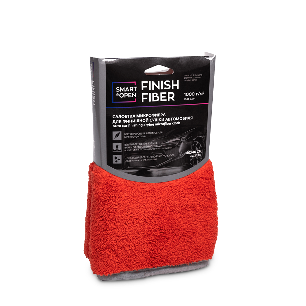 Салфетка микрофибра для финишной сушки автомобиля 1000г/м 40х40 Finish Fiber SMART OPEN (1шт.)