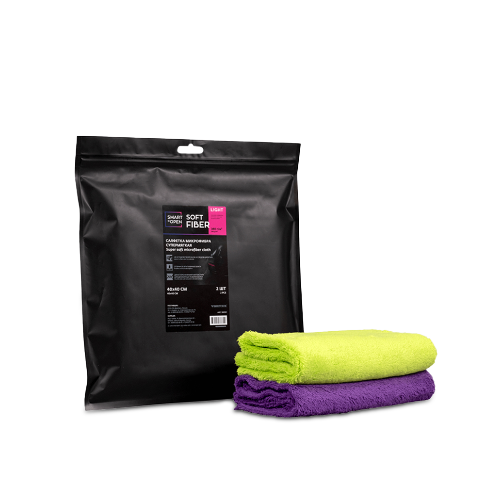Салфетка микрофибра супермягкая 340 г/м 40х40 Soft Fiber Light SMART OPEN (2шт.)