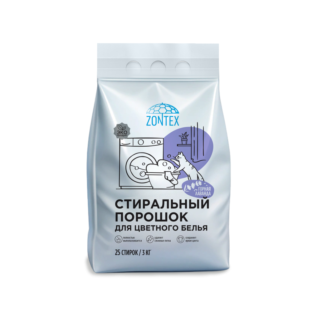 Стиральный порошок для цветного белья Zontex (3кг) Горная Лаванда