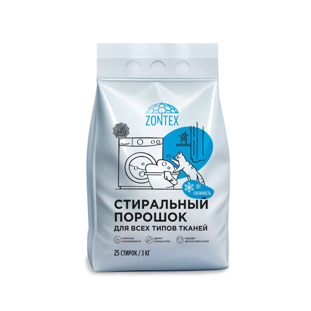 Стиральный порошок для всех типов тканей Zontex (3кг) Снежность