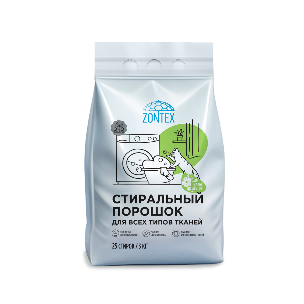 Стиральный порошок для всех типов тканей Zontex (3кг) Вальс Цветов