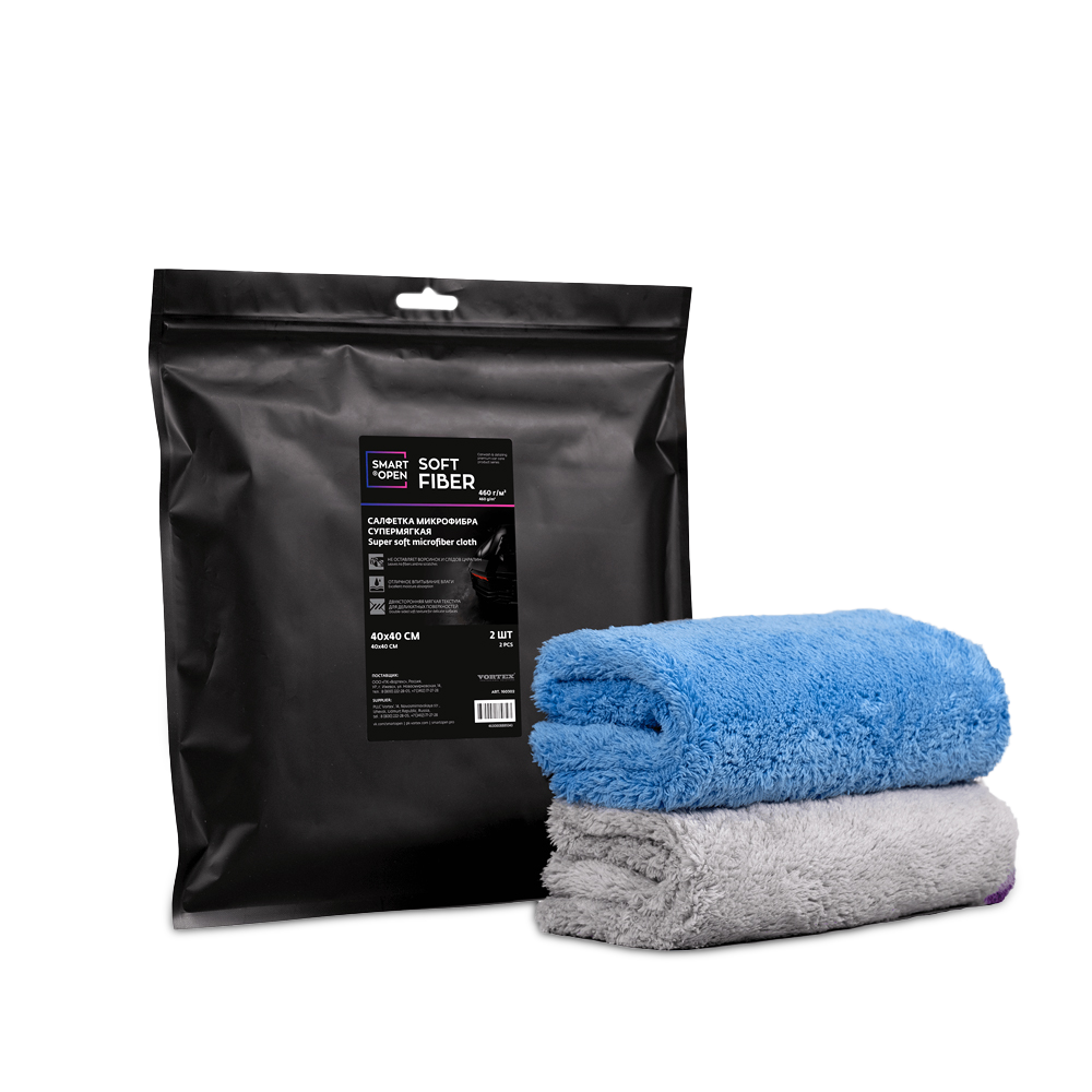 Салфетка микрофибра супермягкая 460г/м 40х40 Soft Fiber SMART OPEN (наб.2шт.)